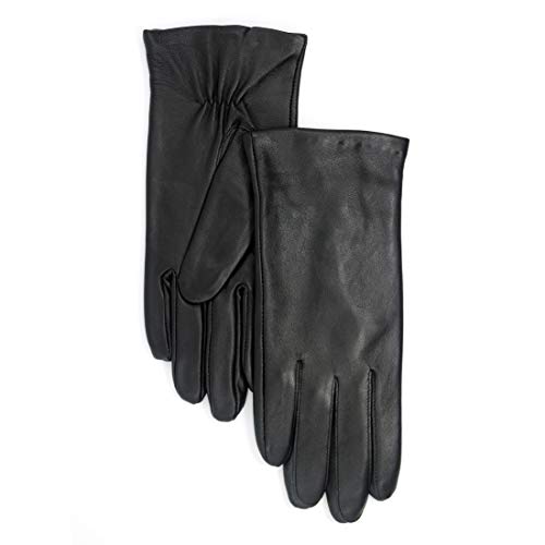 Harssidanzar Mujer Guantes Italianos De Cuero De Piel De Cordero De Con Forro Polar, Negro, XL