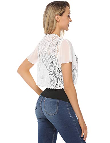 Hawiton Bolero Manga Corta Mujer Torera Elegante Verano Encaje de Gasa Chaqueta Corta Chiffon Cárdigan para Fiesta Boda