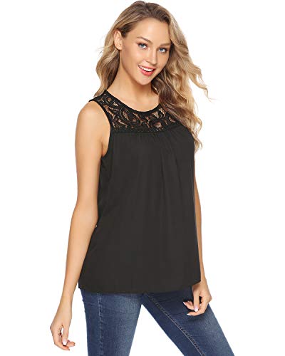 Hawiton Camisa sin Mangas para Mujer Encaje Gasa Camisa Blusa Verano Elegant Tank Tops