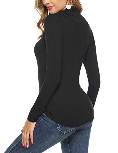 Hawiton Camiseta Manga Larga para Mujer Algodon Elegant Camisetas Cuello de Barco Ajustado Blusas Tops para Primavera,Otoño,Invierno