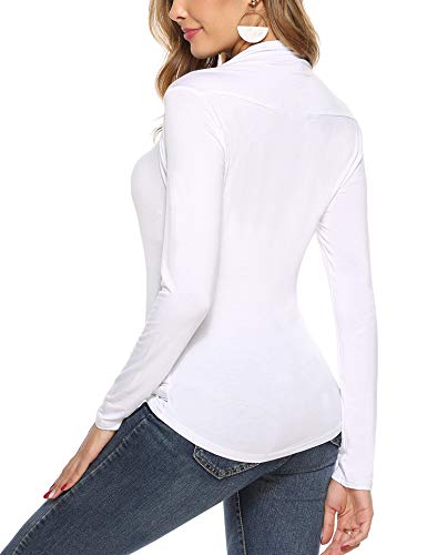 Hawiton Camiseta Manga Larga para Mujer Algodon Elegant Camisetas Cuello de Barco Ajustado Blusas Tops para Primavera,Otoño,Invierno