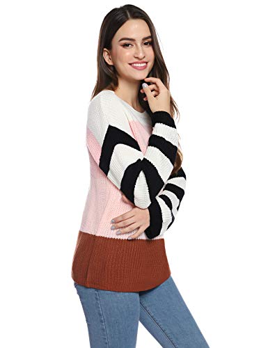 Hawiton Jersey Punto Mujer Invierno Rayas Camisa Manga Larga Suéter Suelto Pullover Tops Elegantes Sudaderas Blusas Talla Grande,Regalo