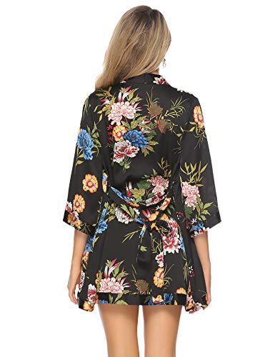 Hawiton Mujer Cárdigan Kimono Florales Manga 3/4 Gasa Boho Blusa Playa Encubrir Chaqueta Fina Casual