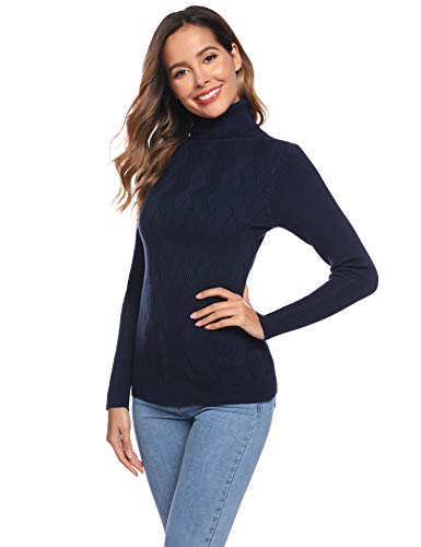 Hawiton Suéter de Cuello Alto para Mujer Jersey Punto Invierno Jersey Básico de Manga Larga