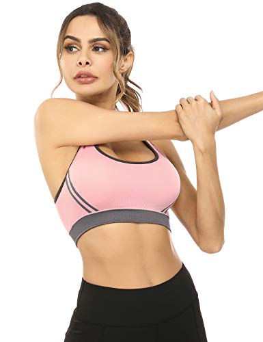 Hawiton Sujetador Deportivo Mujer Sujetador de Soporte Alto Impacto Sin Costuras Desmontable Sujetador Yoga Bra Push up Top Deportivo Sujetador para Fitness Correr Gimnasio Bailar Niña, Rosa, M