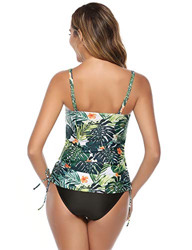 Hawiton Tankini para Mujer Traje de Baño de Dos Piezas Tirantes Ajustables Tops Tankini con Breifs, Diseño de Flores Bañadores para Playa, Piscina, Vacaciones