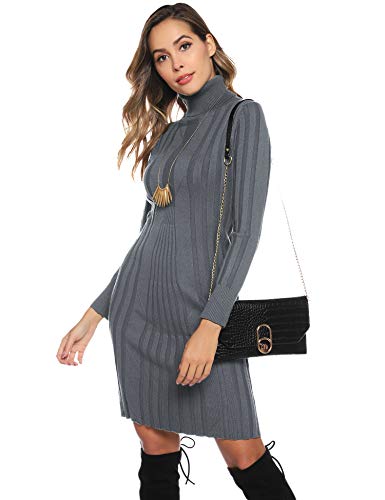 Hawiton Vestido a Punto para Mujer Suéter de Cuello Alto de Manga Larga Vestido de Invierno con Cable Jerseys Largos para Otoño Invierno