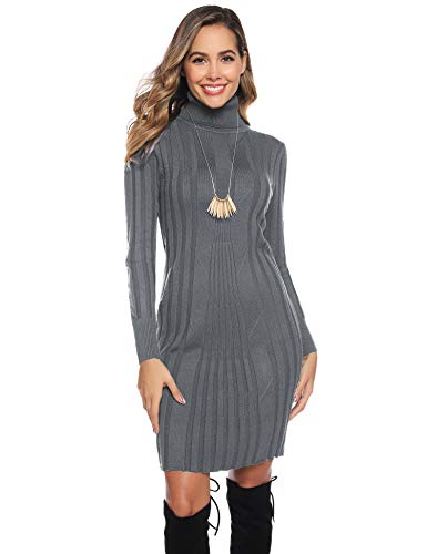 Hawiton Vestido a Punto para Mujer Suéter de Cuello Alto de Manga Larga Vestido de Invierno con Cable Jerseys Largos para Otoño Invierno