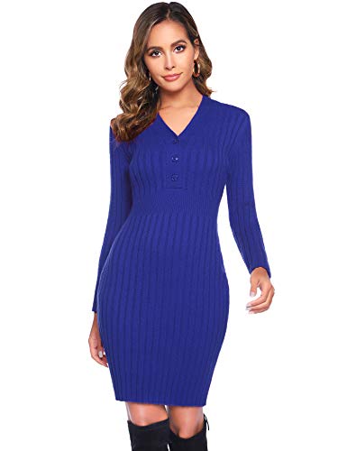 Hawiton Vestido de Punto para Mujer Vestido Jersey Invierno Suéter de Manga Larga de Cuello Pico de Cable Largos Jerseys para Invierno,Otoño,Navidad