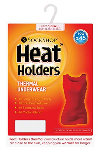 HEAT HOLDERS - Mujer Algodon Invierno Camiseta Termica Sin Mangas (Large, White)