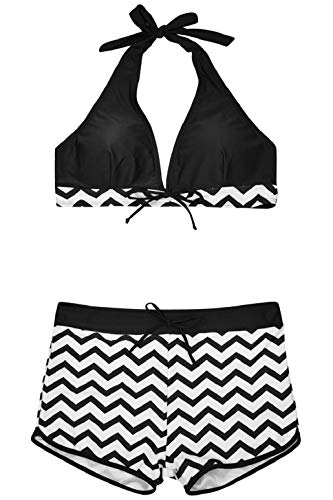 heekpek Bañador Mujer Rayas Irregulares Bañador Dos Piezas Bikini Push Up Sexy Trajes de Baño Correa de Hombro Ajustable (Negro, M)