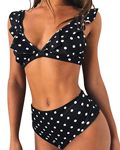 heekpek Bikini a Lunares Top Triángulo Relleno con Volantes Braga para Mujer