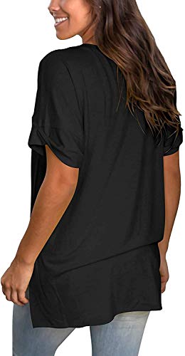 heekpek Blusas de Moda Verano Mujer Blusas y Camisas de Mujer Ropa Mujer Verano Tops Mujer Camisas OversizedColor Sólido V Neck Negro Blanco Camisa Manga Corta Plus Size