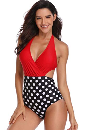 heekpek Mujer Halter Traje de Baño de Una Pieza V-Cuello Top Bikini Push Up Bañador Monokinis Sexy Swimwear Tankinis Talla Grande Ropa de Baño Bikinis