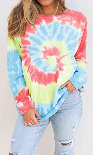 heekpek Sudaderas Mujer Sweatshirt Casual Pullover Mujer Tie Dye Sudaderas sin Capucha Cuello Redondo Camiseta Manga Larga Mujer para Primavera Otoño e Invierno