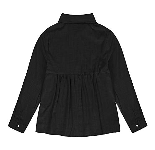 HenzWorld Blusa de Manga Larga de Color Sólido para Mujer Blusas Informales de Lino de Algodón para Mujer Blusa Larga con Botones (Negro Talla M)