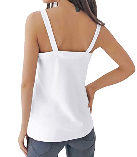 HenzWorld Chaleco Cami Sin Mangas para Mujer Verano Blanco Camisetas Sin Mangas Casuales Mujeres Cuello en v Camisa Suelta Sin Espalda Blusa Talla S