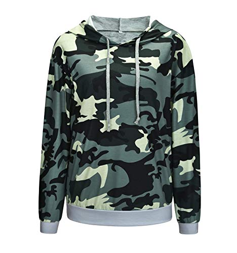 HenzWorld - Sudaderas con Capucha de Camuflaje Clásicas para Mujer Sudaderas con Capucha Ligeras y Ocasionales Sudadera con Cordón Mangas Largas para Mujer (Gris Talla M)