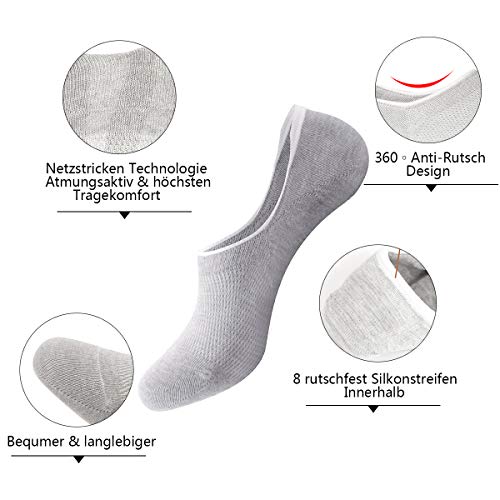 HeyUU 3 | 6 | 10 Pares de Calcetines de Algodón para hombres y mujeres Calcetines de deporte invisible con 8 tiras de silicona antideslizantes