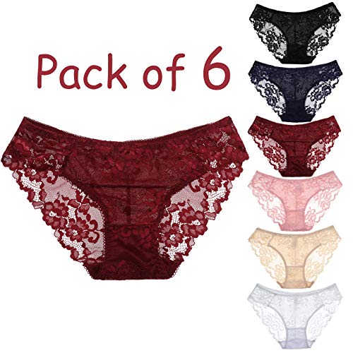 HOKEMP Sexy Braguitas Culotte para Mujer Ropa Interior de Encaje, Pack de 6