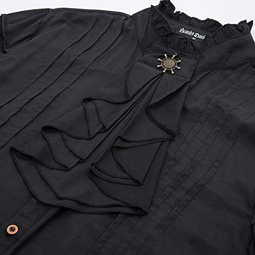 Hombre Blusa Retro Mangas Largas con Cuello Subido de Volantes Top Steampunk XL Negro