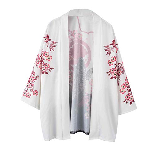 Hombre Camisa Kimono Hippie Cloak Estilo Japonés Estampado Holgado Manga 3/4 Cardigan Chaqueta Capa Ropa Casual Abrigo Básico Camisetas Cuello Mao Vintage Blusa T-Shirt Top Gusspower