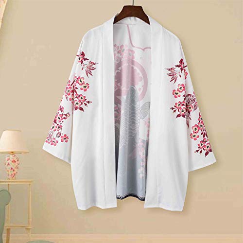 Hombre Camisa Kimono Hippie Cloak Estilo Japonés Estampado Holgado Manga 3/4 Cardigan Chaqueta Capa Ropa Casual Abrigo Básico Camisetas Cuello Mao Vintage Blusa T-Shirt Top Gusspower