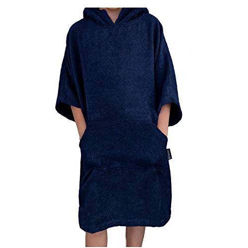 HOMELEVEL Poncho de surf unisex 100 % algodón, poncho de playa, poncho de baño, poncho, toalla de playa, toalla de rizo con capucha azul oscuro S-M