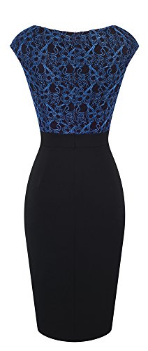 HOMEYEE Elegante con Cuello en V sin Mangas Floral Bordado Partido hasta la Rodilla Bodycon Vestido de cóctel B431(EU 38 = Size M,Negro)