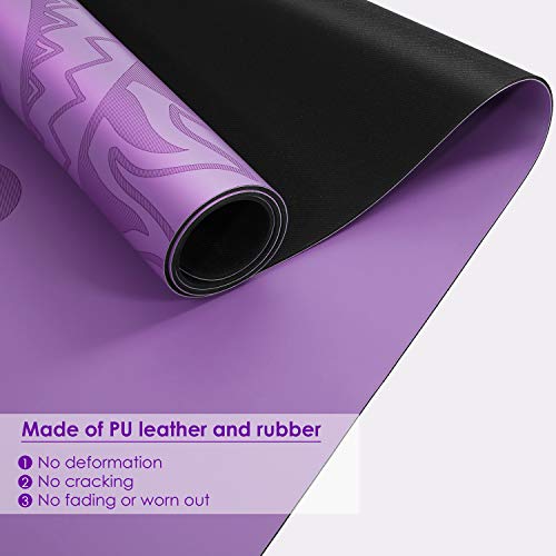 Homfa Esterilla de Yoga Antideslizante 2-in-1 de Tapete y Toalla Yoga Mat Sudor Absorbente Colchoneta de Gimnasia de PU y Caucho Natural con Double Capas 4.0 mm de Grosor 185 x 68 de Color Morado