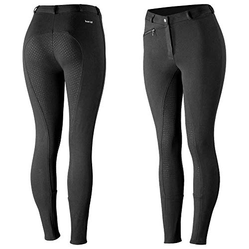 HORZE Pantalones de Montar Active para Mujer con Asiento Completo de Silicona, Bolsillos con Cremallera y bajo elástico, Todas Las Tallas, Negro, 34