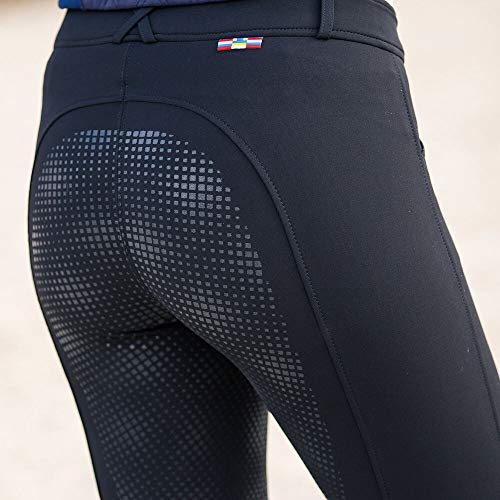 HORZE Pantalones de Montar Grand Prix para Mujer con Asiento Completo de Silicona para un Mejor Agarre, Cintura Media, Resistentes al Agua y la Suciedad, Todas Las Tallas, Negro, 40