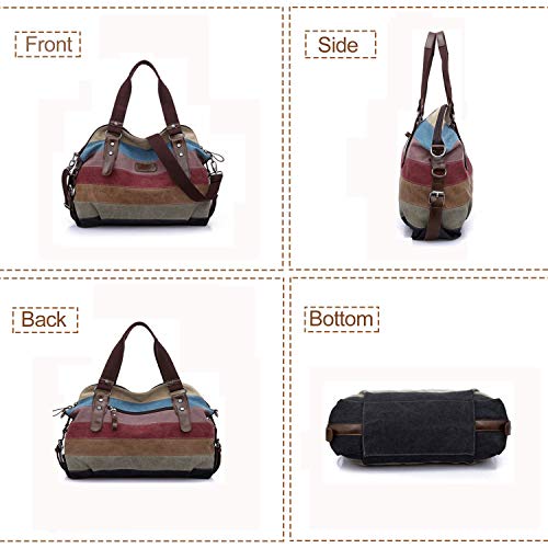 Hovast Bolso de Mujer,Multicolor Rayas La Lona De Los Totalizadores Mochilas,Bolso Bandolera,Bolso Tote Bolso Shopper