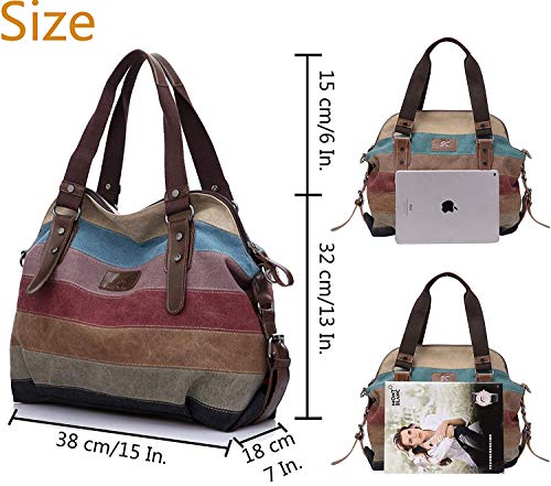 Hovast Bolso de Mujer,Multicolor Rayas La Lona De Los Totalizadores Mochilas,Bolso Bandolera,Bolso Tote Bolso Shopper