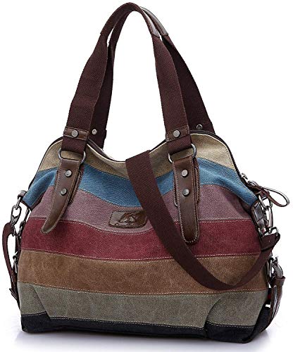 Hovast Bolso de Mujer,Multicolor Rayas La Lona De Los Totalizadores Mochilas,Bolso Bandolera,Bolso Tote Bolso Shopper