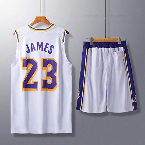 HS-XP Niños Adultos Baloncesto NBA Los Angeles Lakers # 23 Lebron James Tank Top Y Shorts Set Sweatshirt Camiseta Suelta Baloncesto Jerseys,Blanco,XL(Adult) 165~170CM