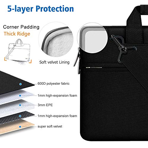 Hseok Bolso Bandolera/Maletín para Portátil 13"-14", Funda Protectora Laptop Sleeve Impermeable para 13,3 MacBook Pro Air, XPS 13, 13"-14" HP ASUS Acer Lenovo DELL Notebook, Negro