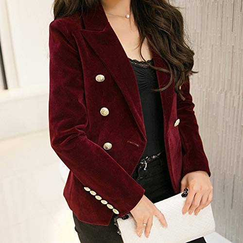 Huaheng Mujer Terciopelo Blazer Delgado Manga Larga OL Trabajo Formal Traje Otoño Chaqueta - Negro, 2XL