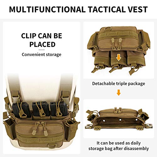 Huntvp Chaleco Táctico Militar Chest Rig Tactical Vest Ajustable para CS Caza Airsoft Paintball Al Aire Libre Senderismo, Tipo-2 Marrón