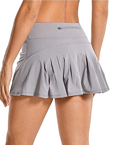 Huyghdfb Women's Active Skirts Shorts, Sport Mid Waist Pleated Tennis Golf Skirt Back Waist Pocket Zipper Clothes for Female (Grey, M)