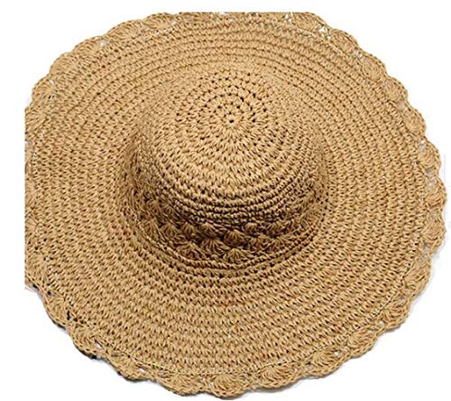 HX fashion Sombrero De Playa para Mujer 2018 Nuevo Sombrero De Paja Basic con Encaje Ondul