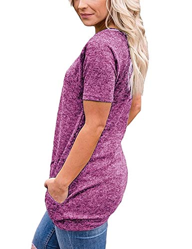 iClosam Camiseta para Mujer Verano con Cuello Redondo Túnica Loose Fit Top con Bolsillos Laterales S-XXL