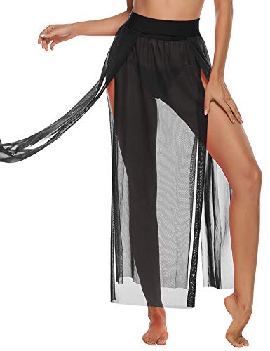 iClosam Mujer Playa de Gasa Bikini Cubierta de Traje de Baño de Colmena Vestido de Verano Pareos y Ropa de Playa Transparente (nero2, Talla única)