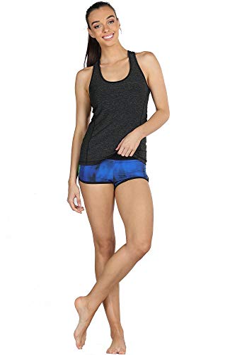 icyzone Camiseta de Fitness Deportiva de Tirantes para Mujer, Pack de 3 (L, Negro/Granito/Naranja)