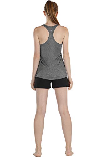 icyzone Camiseta de tirantes para mujer con sujetador – Yoga Gym Camisetas Racerback Fitness Top gris oscuro XL