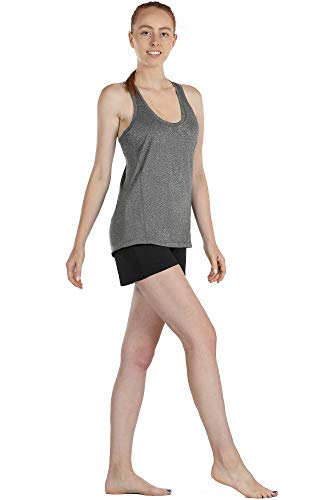 icyzone Camiseta de tirantes para mujer con sujetador – Yoga Gym Camisetas Racerback Fitness Top gris oscuro XL