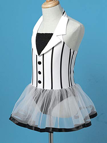 IEFIEL Maillot de Danza Ballet Niñas Maillot Tul Tutú de Patinaje Artistico Maillot de Gimnasia Ritmica Body de Danza Gimnástica Vestido Baile Moderna Blanco 13-14 años