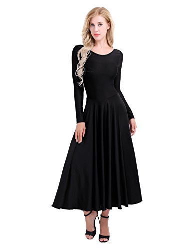 IEFIEL Vestido Princesa Maillot de Danza Ballet para Mujer Chica Vestido Largo de Actuación Fiesta Invierno Otoño Manga Larga Vestido Baile Flemenco Negro A S