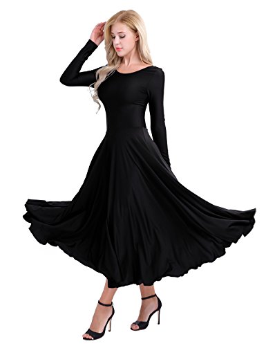 IEFIEL Vestido Princesa Maillot de Danza Ballet para Mujer Chica Vestido Largo de Actuación Fiesta Invierno Otoño Manga Larga Vestido Baile Flemenco Negro A S