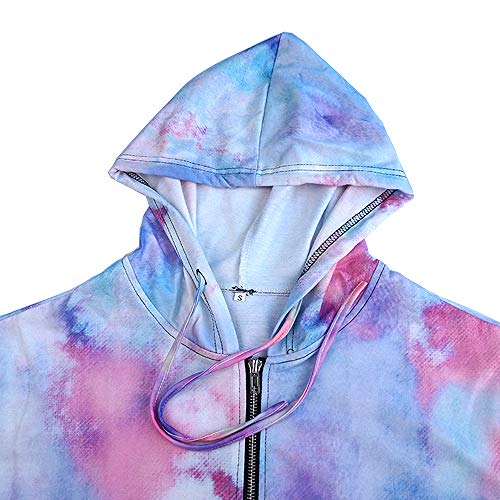 iMixCity Sudadera con Capucha y Cremallera Completa para Mujer Sudadera con Estampado Tie Dye Chaqueta Informal Ligera con Bolsillos (Azul, M)